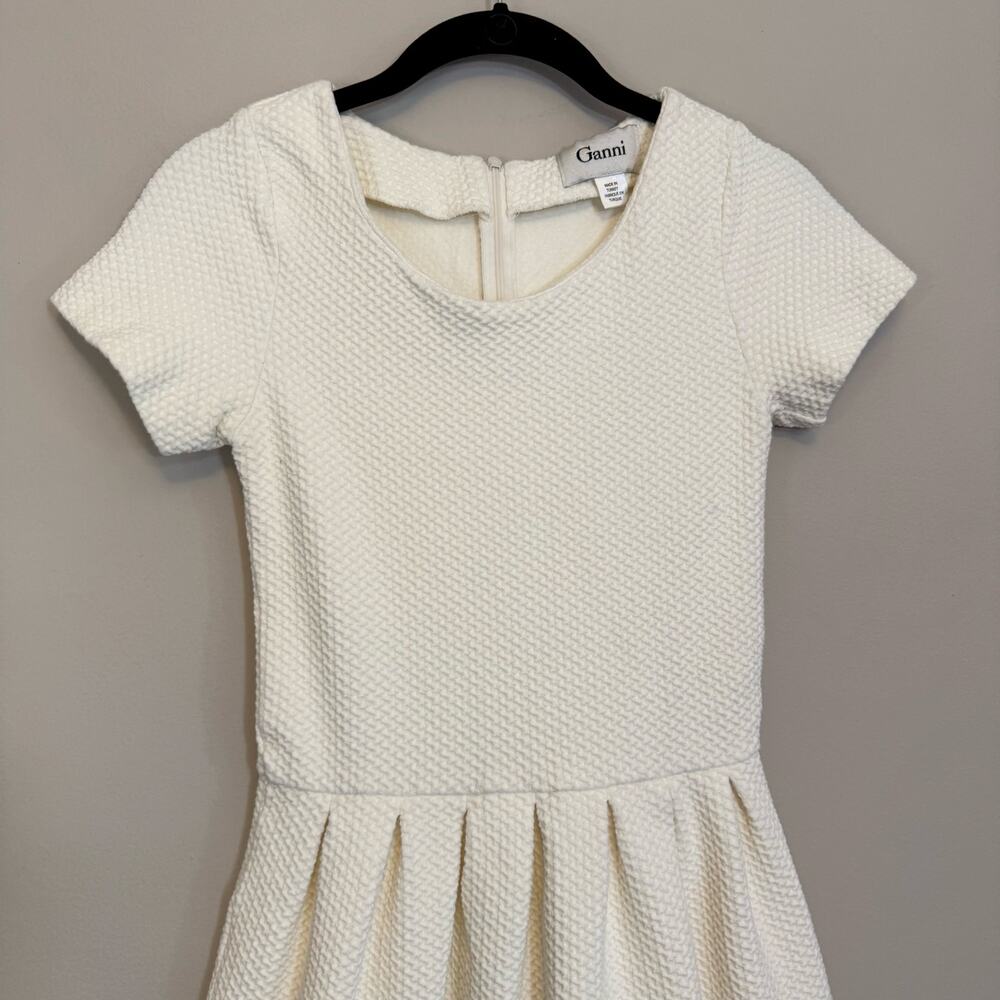 Anthropologie Ganni Textured Mini Dress Women S Cream Fit & Flare Short Sleeve - Picture 3 of 11
